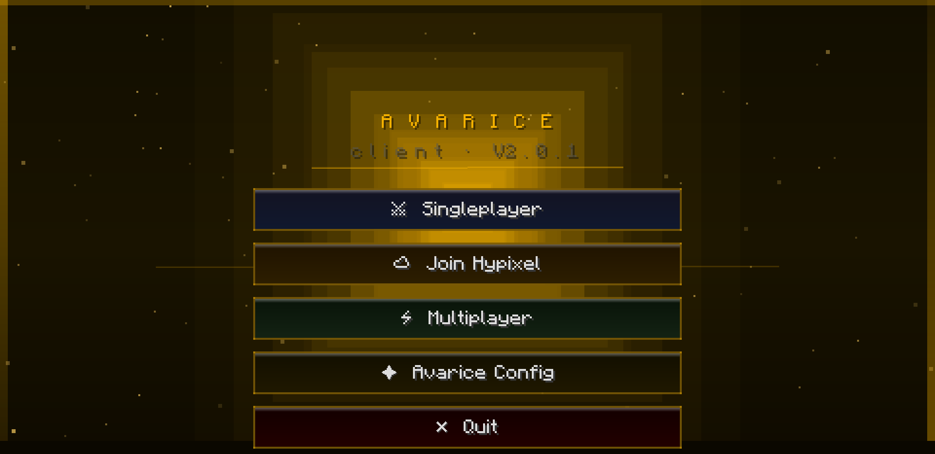 Avarice title screen interface